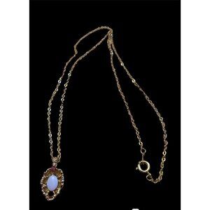 Gold-Tone Dainty Delicate Chain Faux Opal Pendant 18" Necklace Filigree Leaf